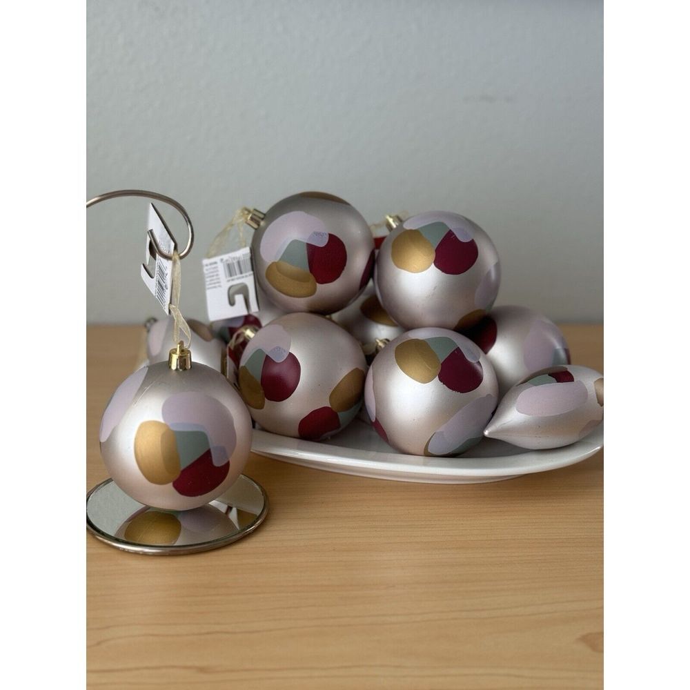 New Lot 10 Wine Pink Gold Modern Xmas Ball Teardrop Ornaments Unbreakable Set
